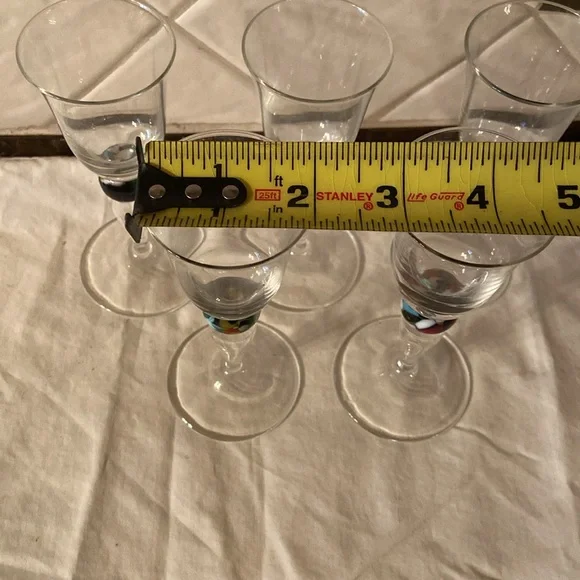 RARE Vintage Set of 5Theresienthal cordial glasses multi colored ball